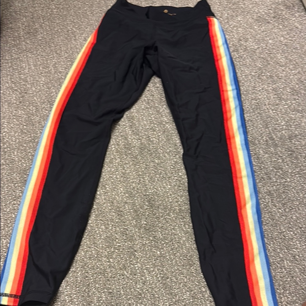 Spiritual Gangster Black Leggings with Rainbow Stripes